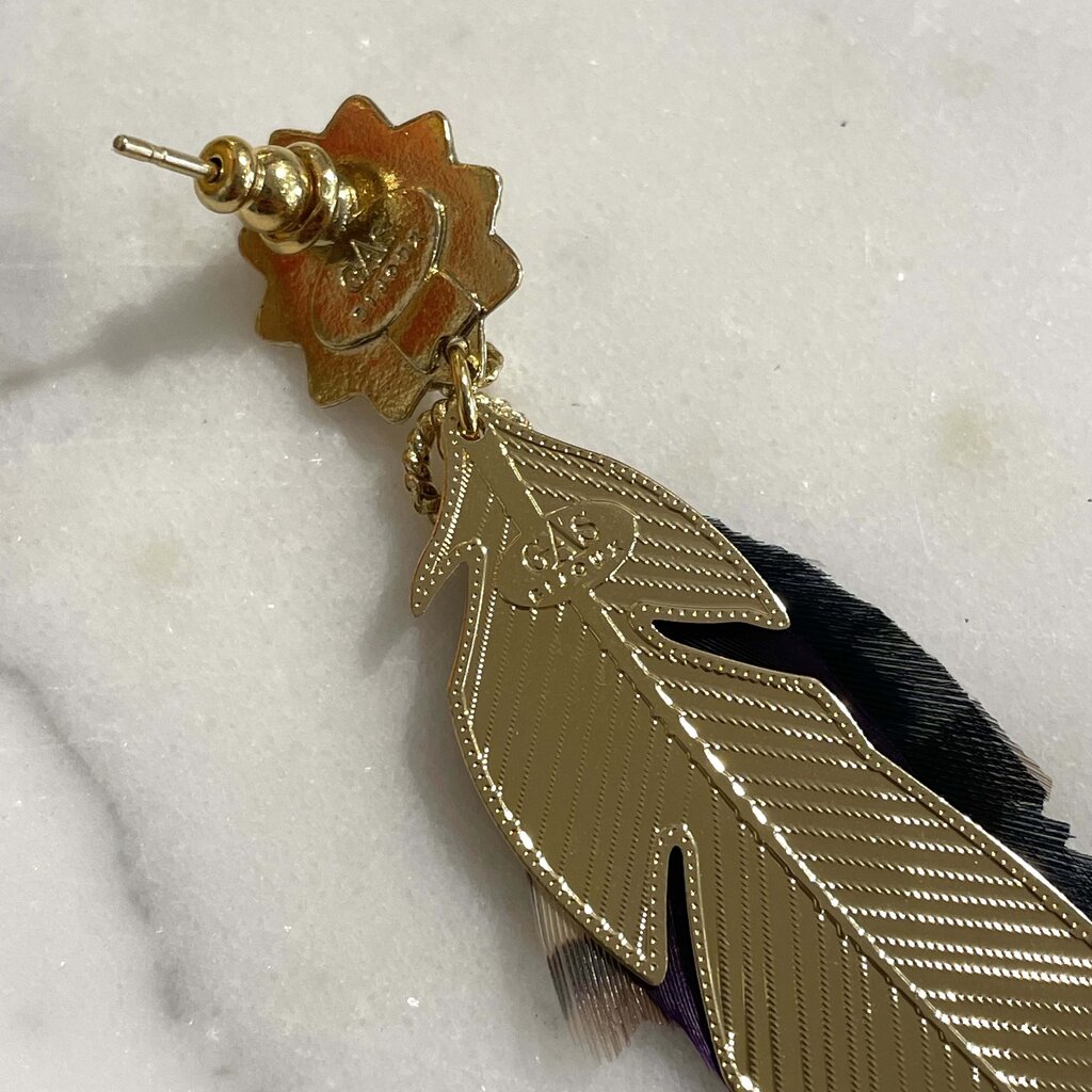 Gas Bijoux Jewelry Gas Bijoux oorbellen 197632 Earrings Sao Feathers blue purple beige gold size 7 CM