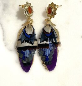 Gas Bijoux Jewelry Gas Bijoux oorbellen 197632 Earrings Sao Feathers blue purple beige gold size 7 CM