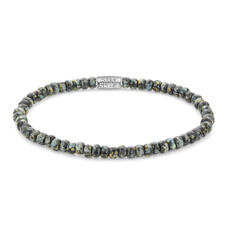 Rebel & Rose Rebel & Rose armband RR-40116-S-S Glass Rocks Black Leopard - 4mm