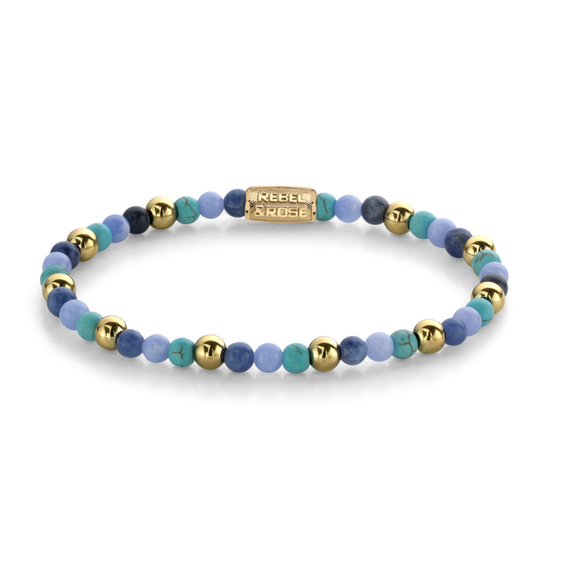 Rebel & Rose Rebel & Rose armband RR-40055-G-S Winter Blues - 4mm - 18 ct yellow gold plated