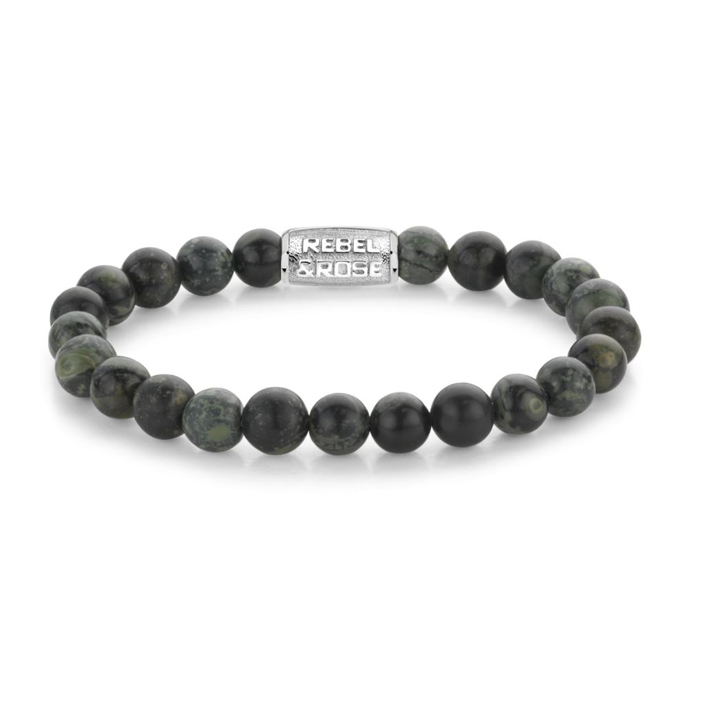 Rebel & Rose Rebel & Rose kralen armband RR-80107-S-L Bracelet Green Rocks stones only - 19.5 CM - 8mm