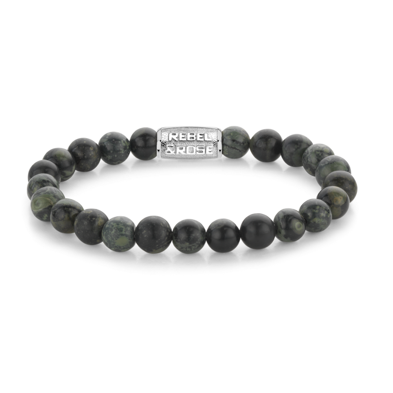 Rebel & Rose Rebel & Rose kralen armband RR-80107-S-L Bracelet Green Rocks stones only - 19.5 CM - 8mm