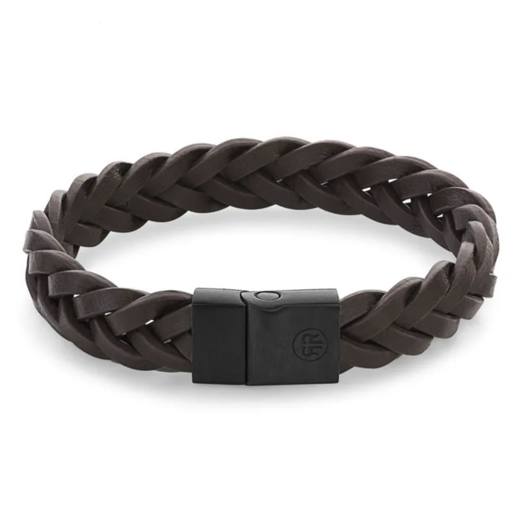 Rebel & Rose Rebel & Rose armband RR-M0029-B-L Full Metal Braided Brown Black - 19 CM - 10 MM