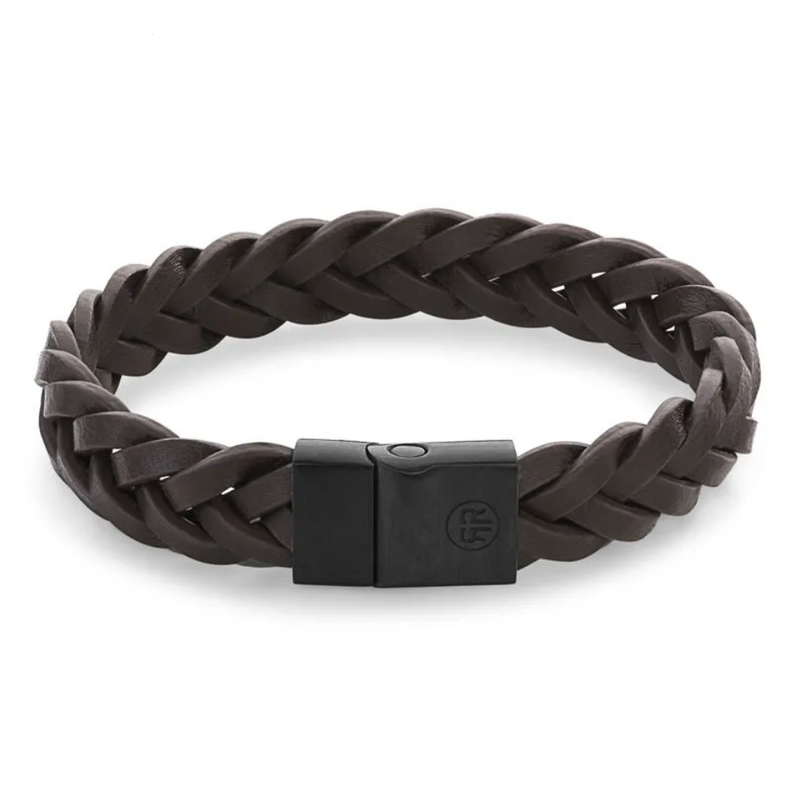 Rebel & Rose Rebel & Rose armband RR-M0029-B-L Full Metal Braided Brown Black - 19 CM - 10 MM