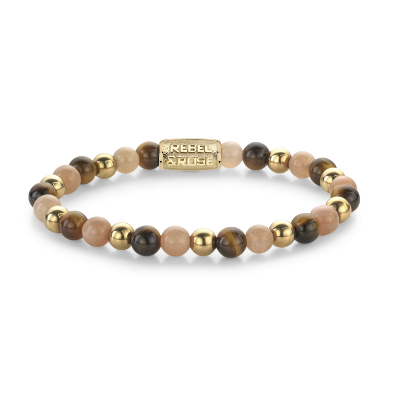 Rebel & Rose Rebel & Rose armband RR-60129-G-S Stones Only Sunset Beach 18 ct yellow gold ionplated - 6mm