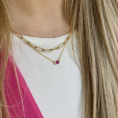 Karma Jewelry Karma Jewelry ketting T271 Necklace Plain Round square 925 sterling zilver 14 gouden plating 38 - 45 CM