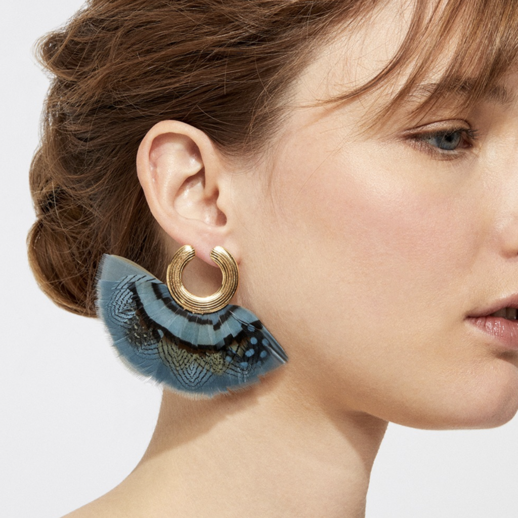 Gas Bijoux Jewelry Gas Bijoux oorbellen 437424 Earrings Positano Feathers Blue gold  L 5 - DR 2.7 - DF 6 cm