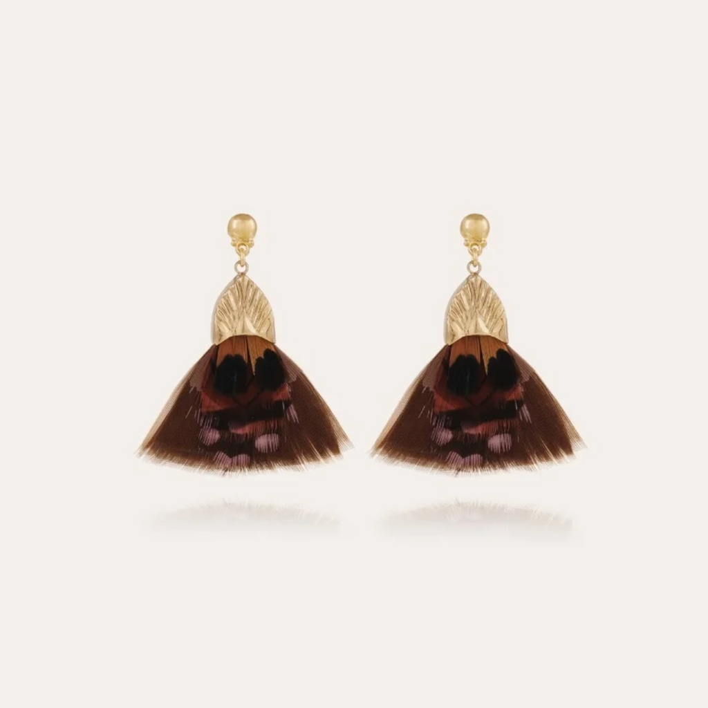 Gas Bijoux Jewelry Gas Bijoux oorbellen 601242 Earrings Plumette Brown gold 4 cm