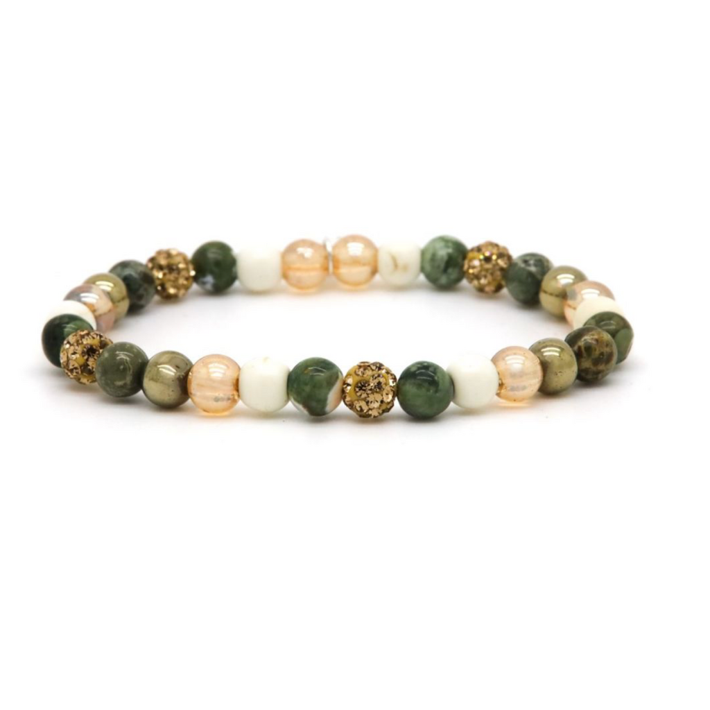 Karma Jewelry Karma Jewelry armband 80187EL Bracelet Spiral Yse XS elastic crystal gold beads 6 MM