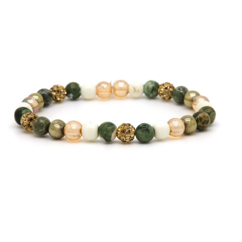 Karma Jewelry Karma Jewelry armband 80187EL Bracelet Spiral Yse XS elastic crystal gold beads 6 MM