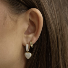 Karma Jewelry Karma Jewelry Oorbellen A172 Earrings Hinged hoops Symbols Zirconia Lulea heart 925 sterling silver 14k gold plated - 25 MM