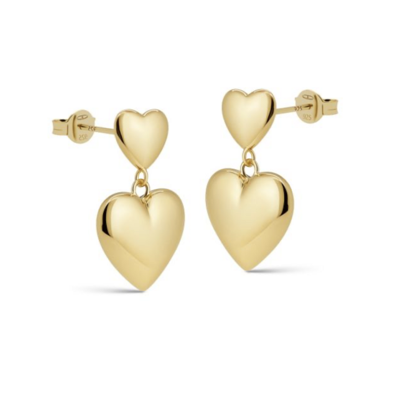 Karma Jewelry Karma Jewelry oorbellen X207GP Earrings Symbols XL Tirsa duo hearts 925 sterling silver 14 k gold plated - 2,1 CM