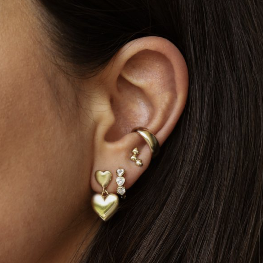 Karma Jewelry Karma Jewelry oorbellen X207GP Earrings Symbols XL Tirsa duo hearts 925 sterling silver 14 k gold plated - 2,1 CM