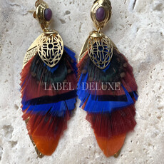 Gas Bijoux Jewelry Gas Bijoux oorbellen SAO feathers 164605 Earrings Blue orange red gold 7,5 CM - 2,7 CM