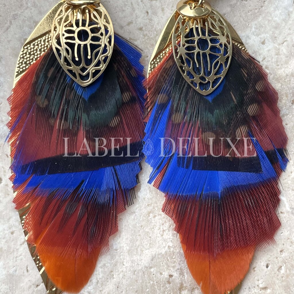 Gas Bijoux Jewelry Gas Bijoux oorbellen SAO feathers 164605 Earrings Blue orange red gold 7,5 CM - 2,7 CM