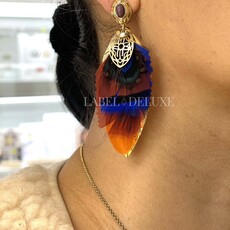 Gas Bijoux Jewelry Gas Bijoux oorbellen SAO feathers 164605 Earrings Blue orange red gold 7,5 CM - 2,7 CM