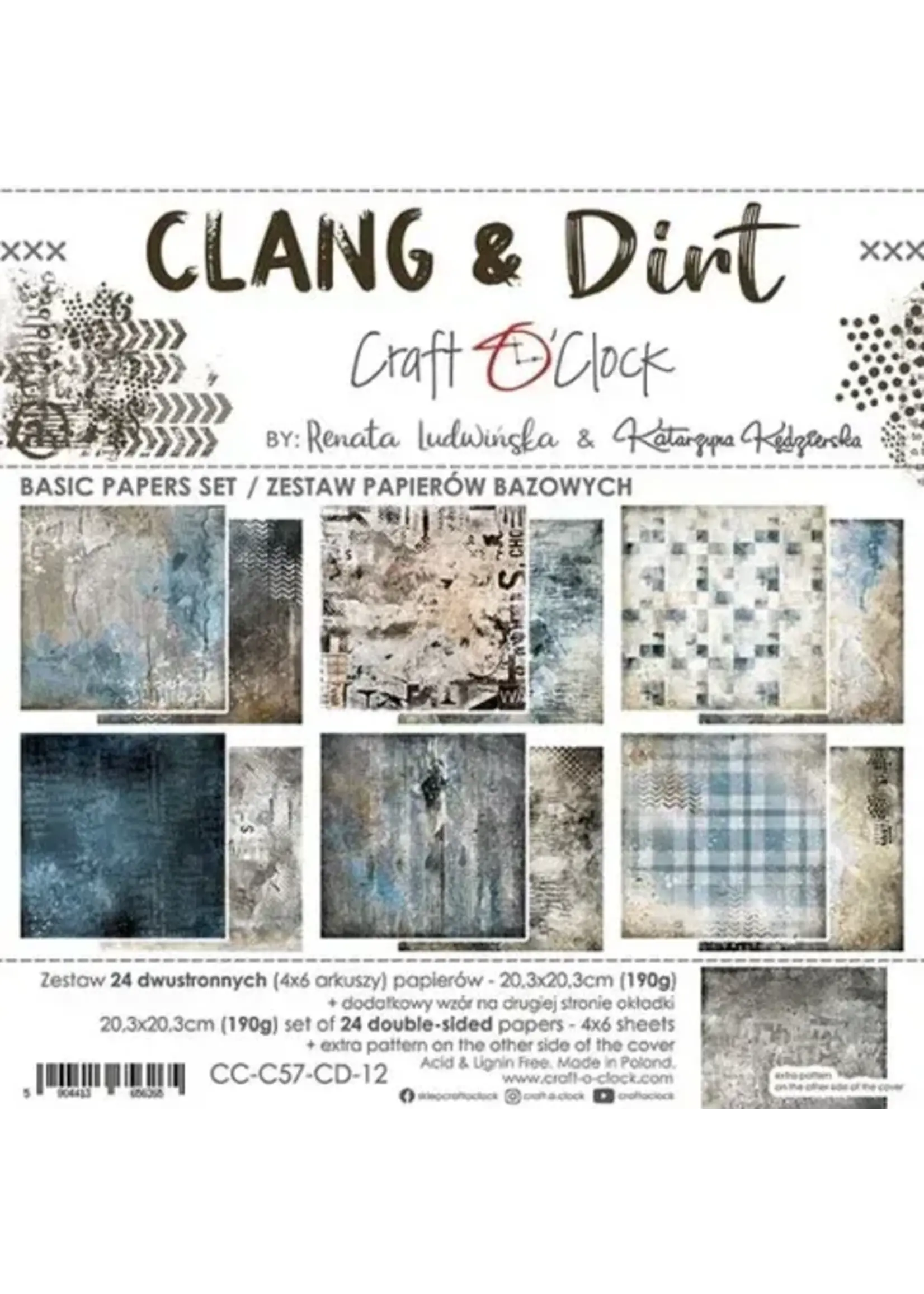 Craft O Clock CLANG & DIRT - SET OF BASIC PAPERS 20,3X20,3CM