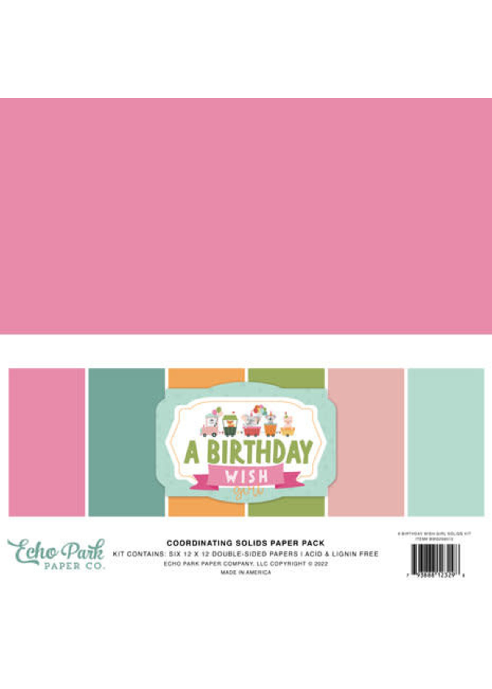 Echo Park A Birthday Wish Girl 12x12 Inch Coordinating Solids Paper Pack (BWG296015)