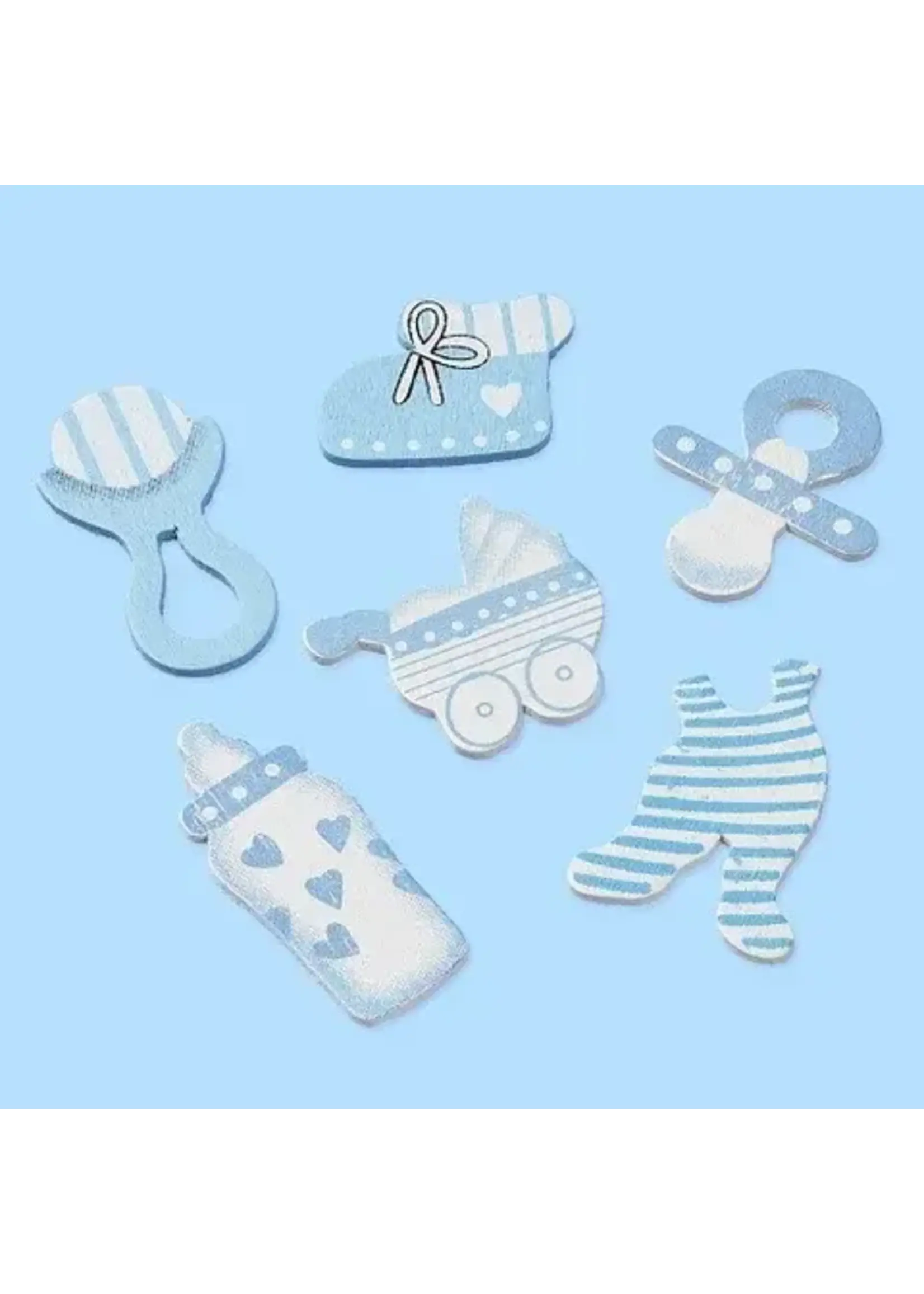 Hobbyfun CREApop® Houten Strooidelen Baby, blauw, gesorteerd, ca. 2,5 - 4 cm, buidel met 12 st