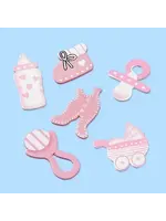 Hobbyfun CREApop® Houten Strooidelen Baby, roze, gesorteerd, ca. 2,5 - 4 cm, buidel met 12 st