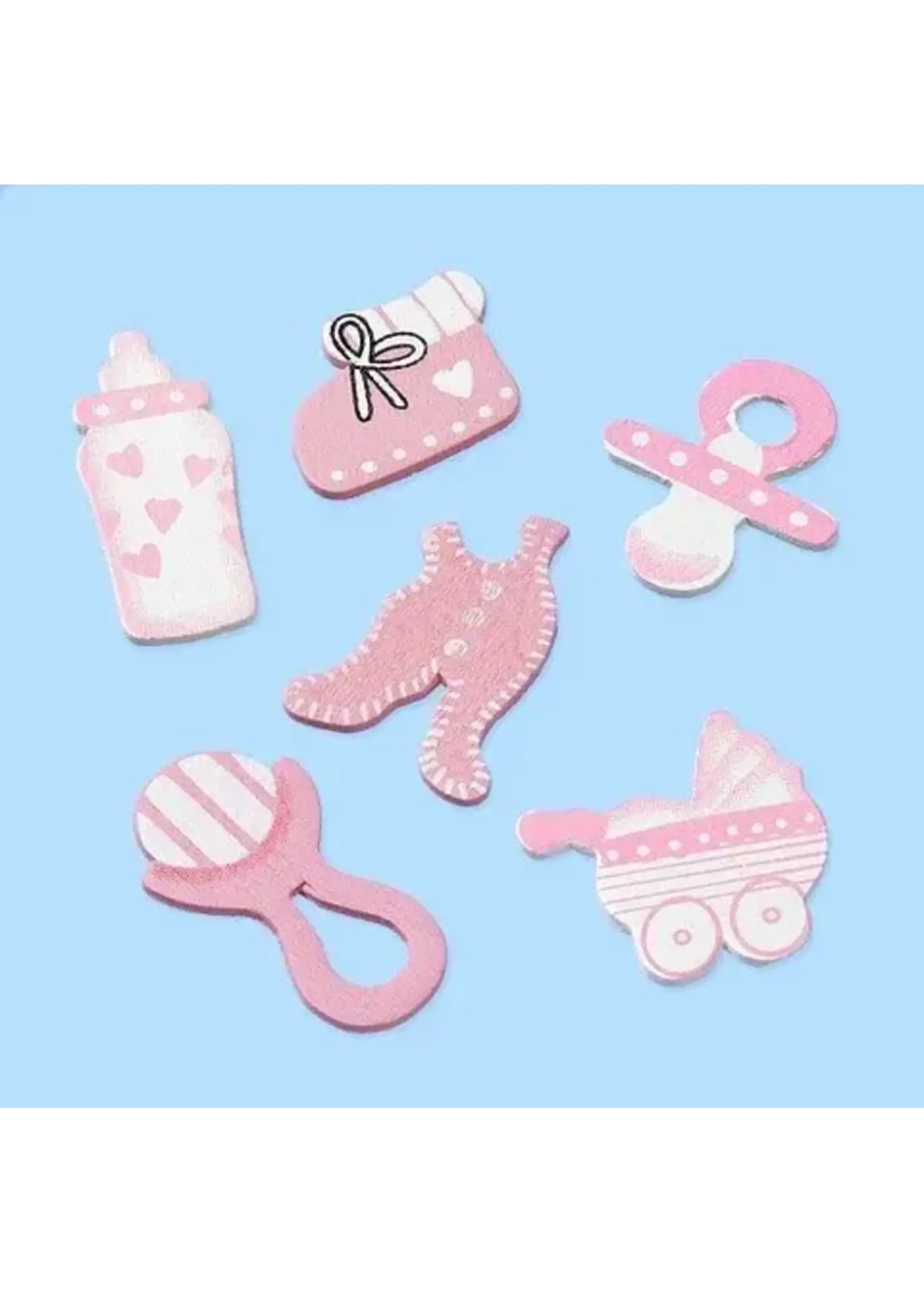 Hobbyfun CREApop® Houten Strooidelen Baby, roze, gesorteerd, ca. 2,5 - 4 cm, buidel met 12 st