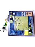 Voetbal schudkaart met doosje borrelnootjes