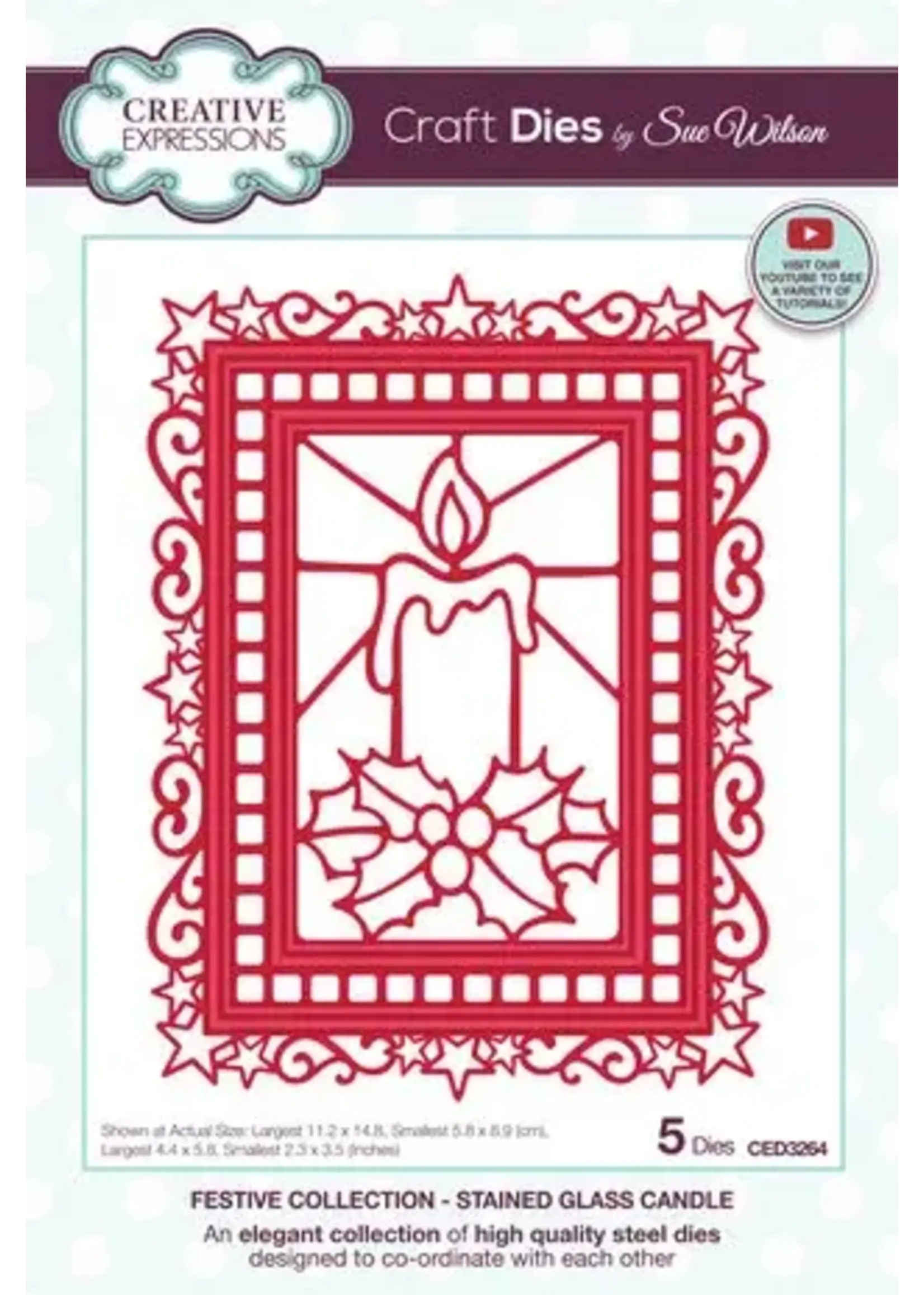 Sue Wilson Craft Sue Wilson Craft Die Festive Stained Glass Candle (CED3264
