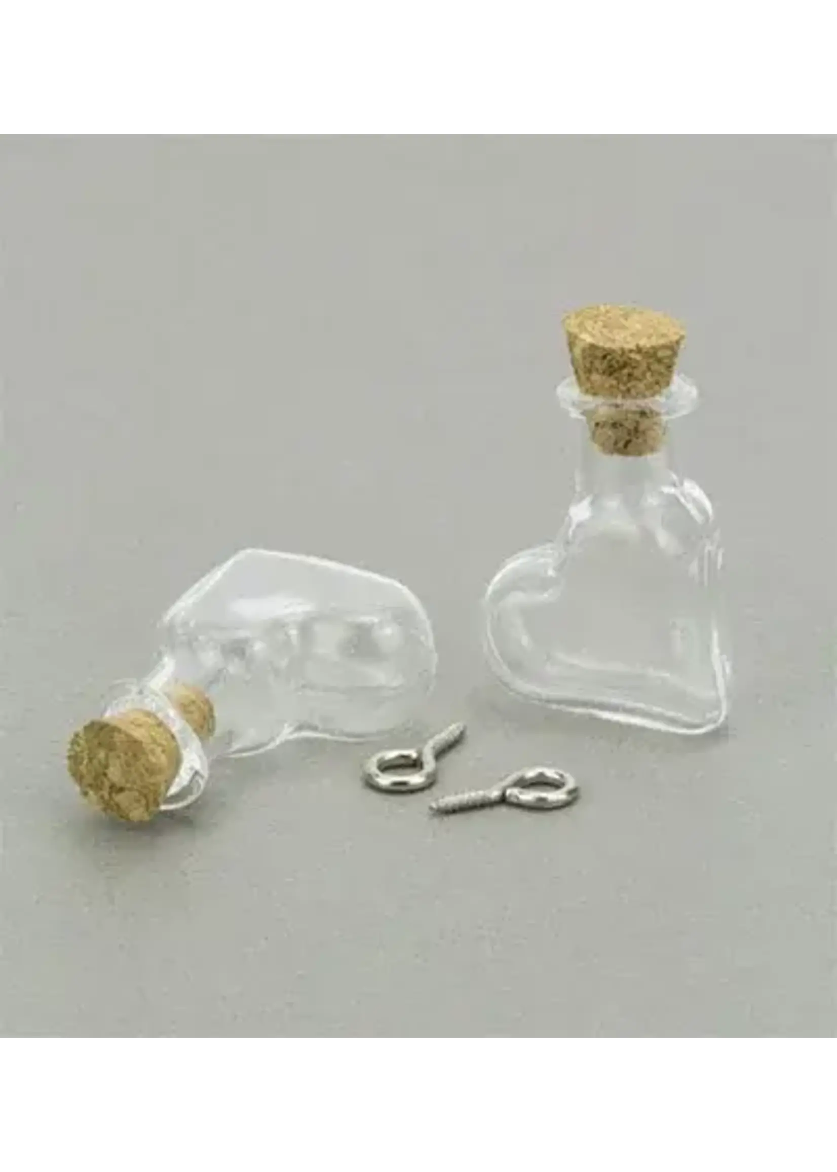 Hobbyfun 12423-2316 - Mini Glass Bottles, with cork & screw hanger, heart