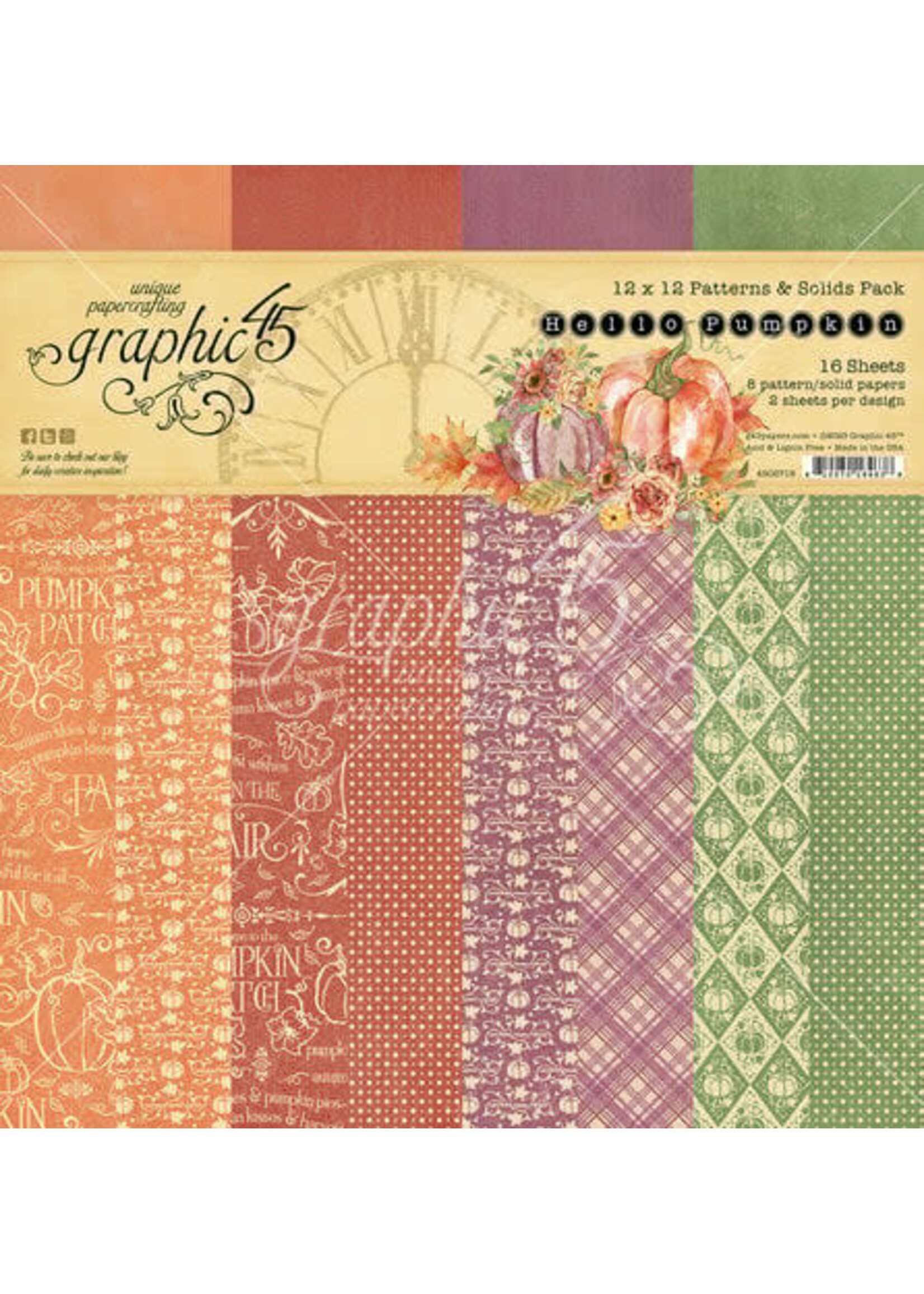 Graphic45 Hello Pumpkin 12x12 Inch Patterns & Solids Pack (4502718)