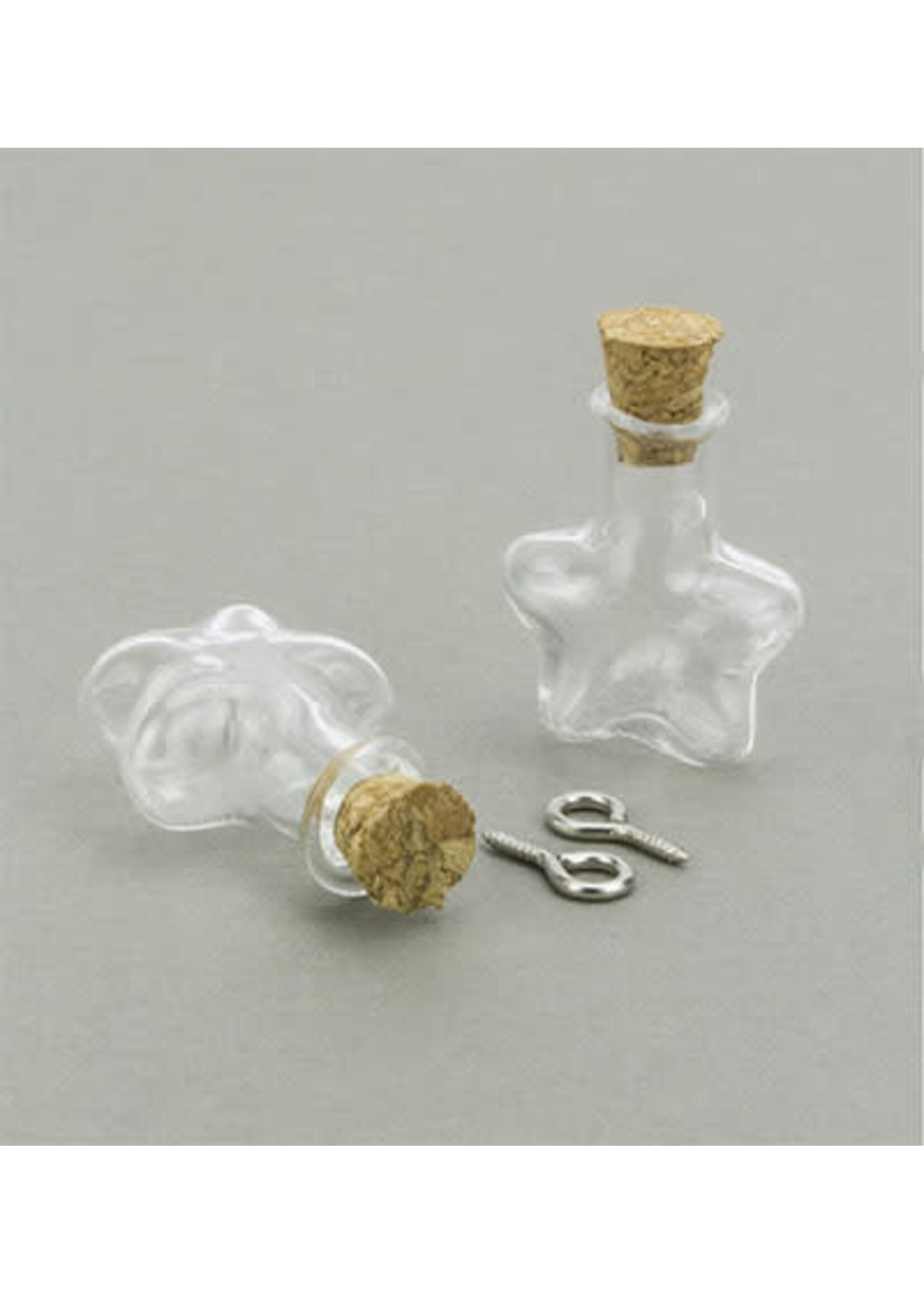 12423-2315 - Mini Glass Bottles, with cork & screw hanger, star