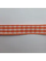 Lint oranje/wit geruit 10mm, per meter nr oranje 6