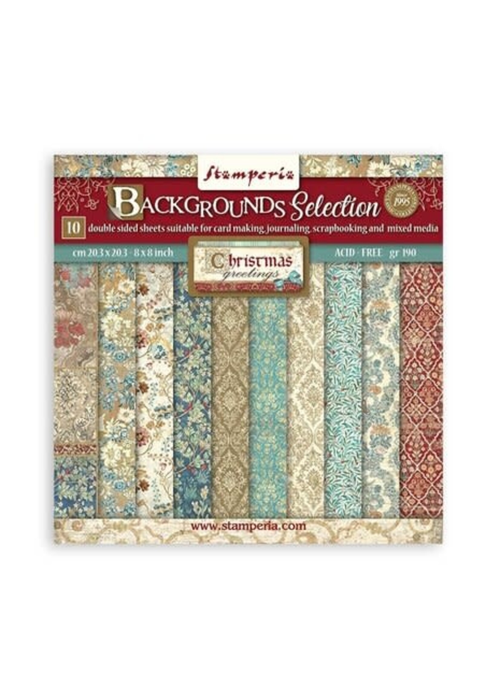 Stamperia Christmas Greetings Backgrounds Selection 8x8 Inch Paper Pack (SBBS87)