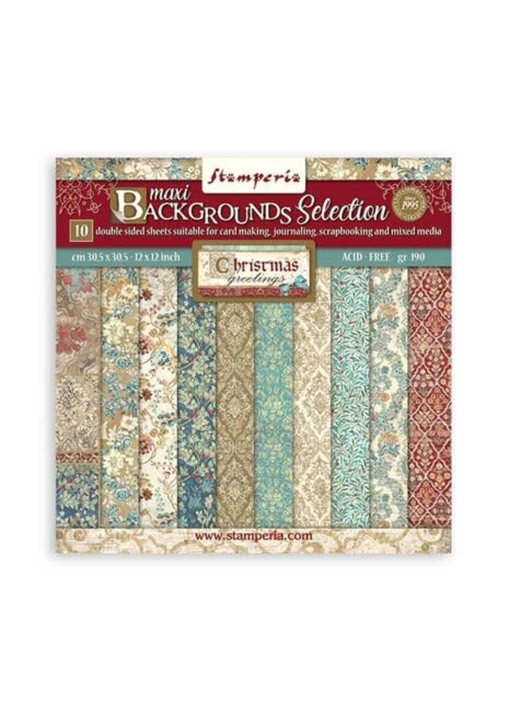 Stamperia Christmas Greetings Maxi Background Selection 12x12 Inch Paper Pack (SBBL138)