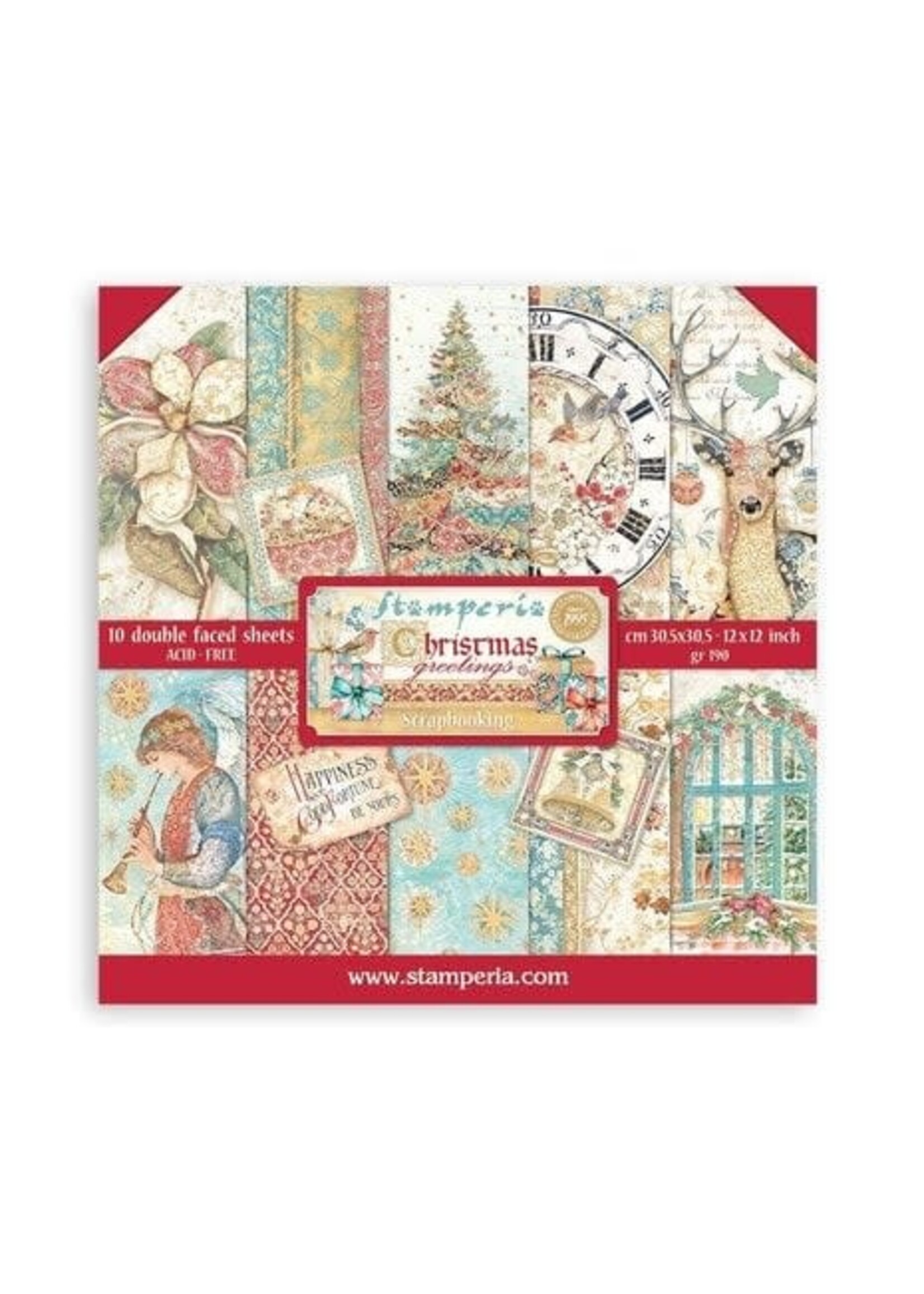 Stamperia Christmas Greetings 12x12 Inch Paper Pack (SBBL137)