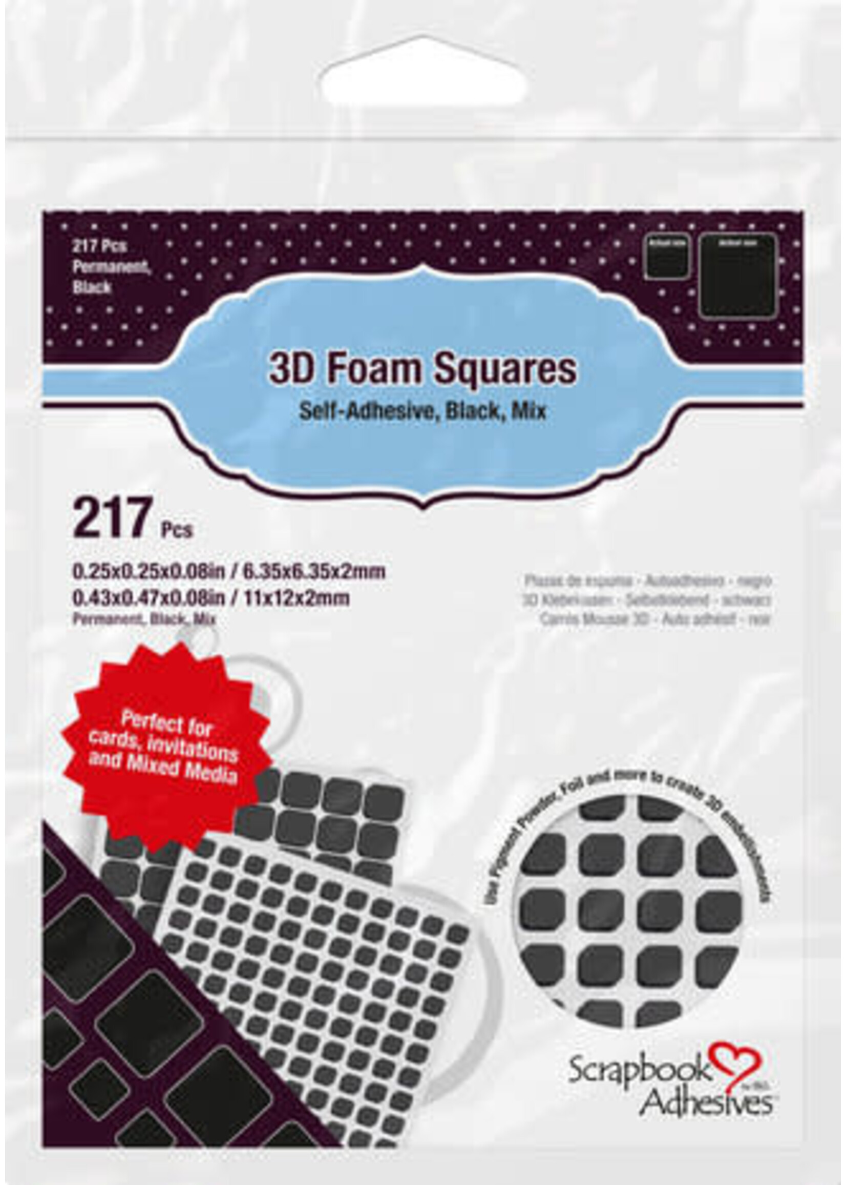 Scrapbook Adhesives 3D Foam Squares Black Mix (217pcs) (01615)
