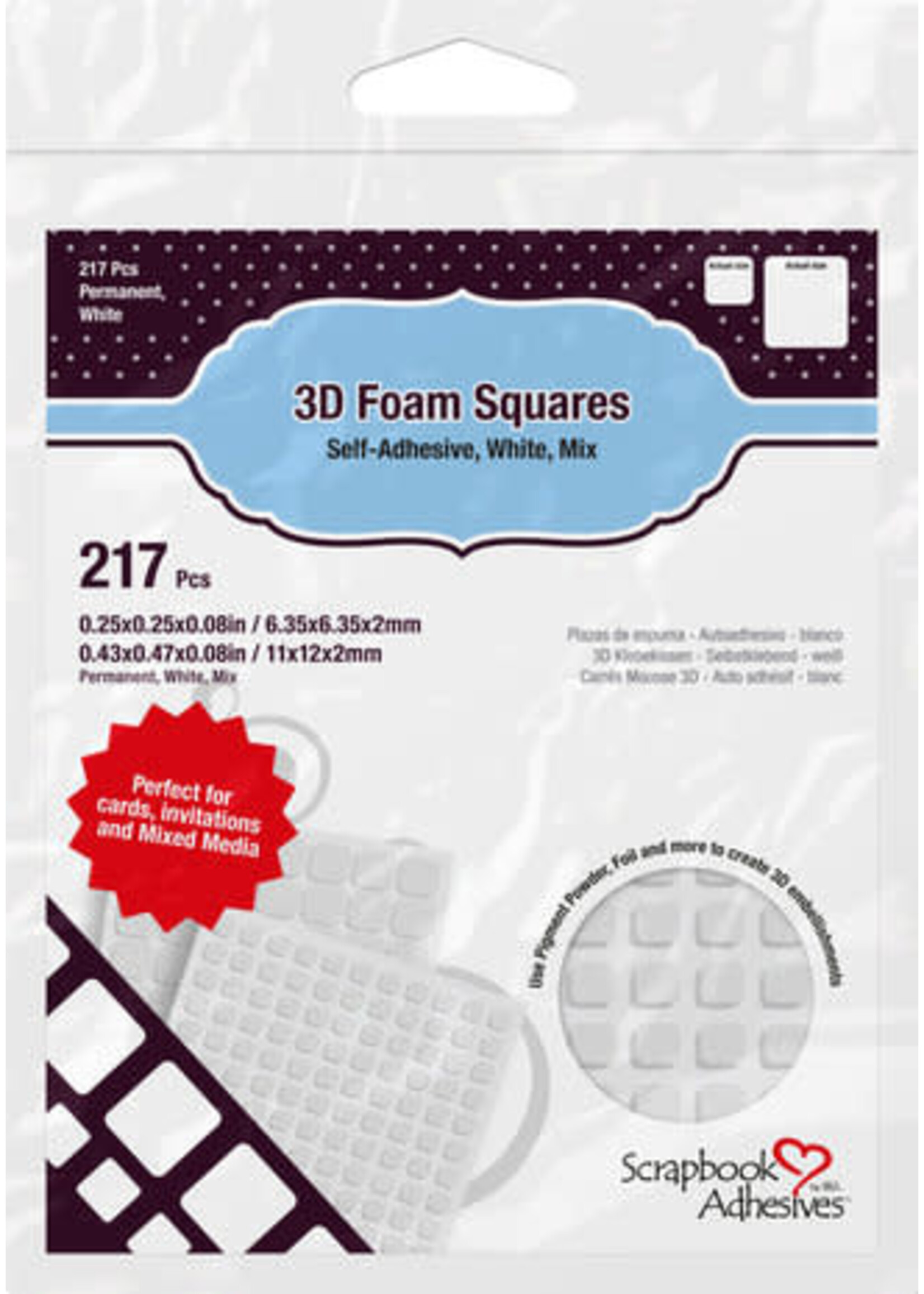 Scrapbook Adhesives 3D Foam Squares White Mix (217pcs) (01614)