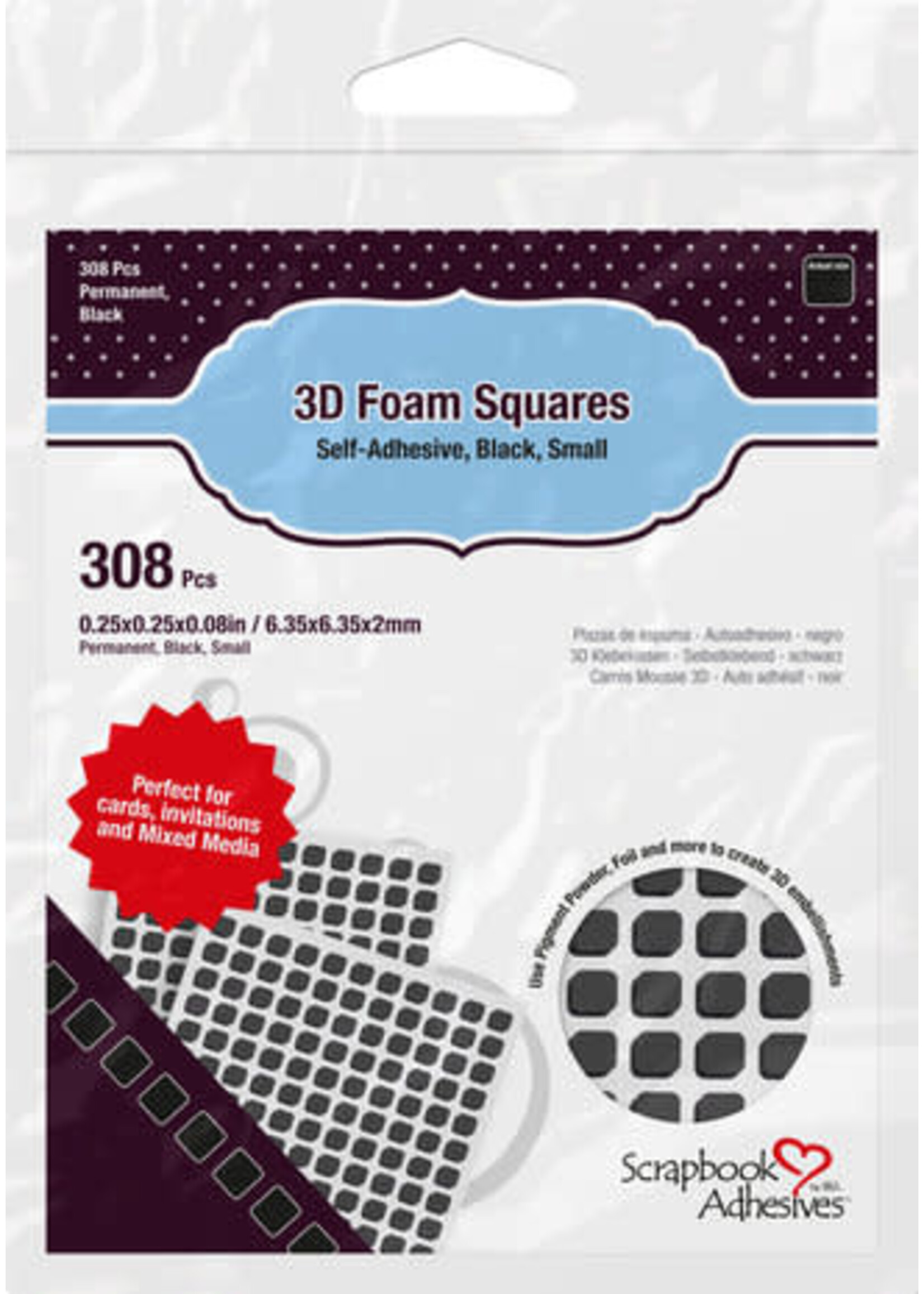 Scrapbook Adhesives 3D Foam Squares Black Small (308pcs) (01613)