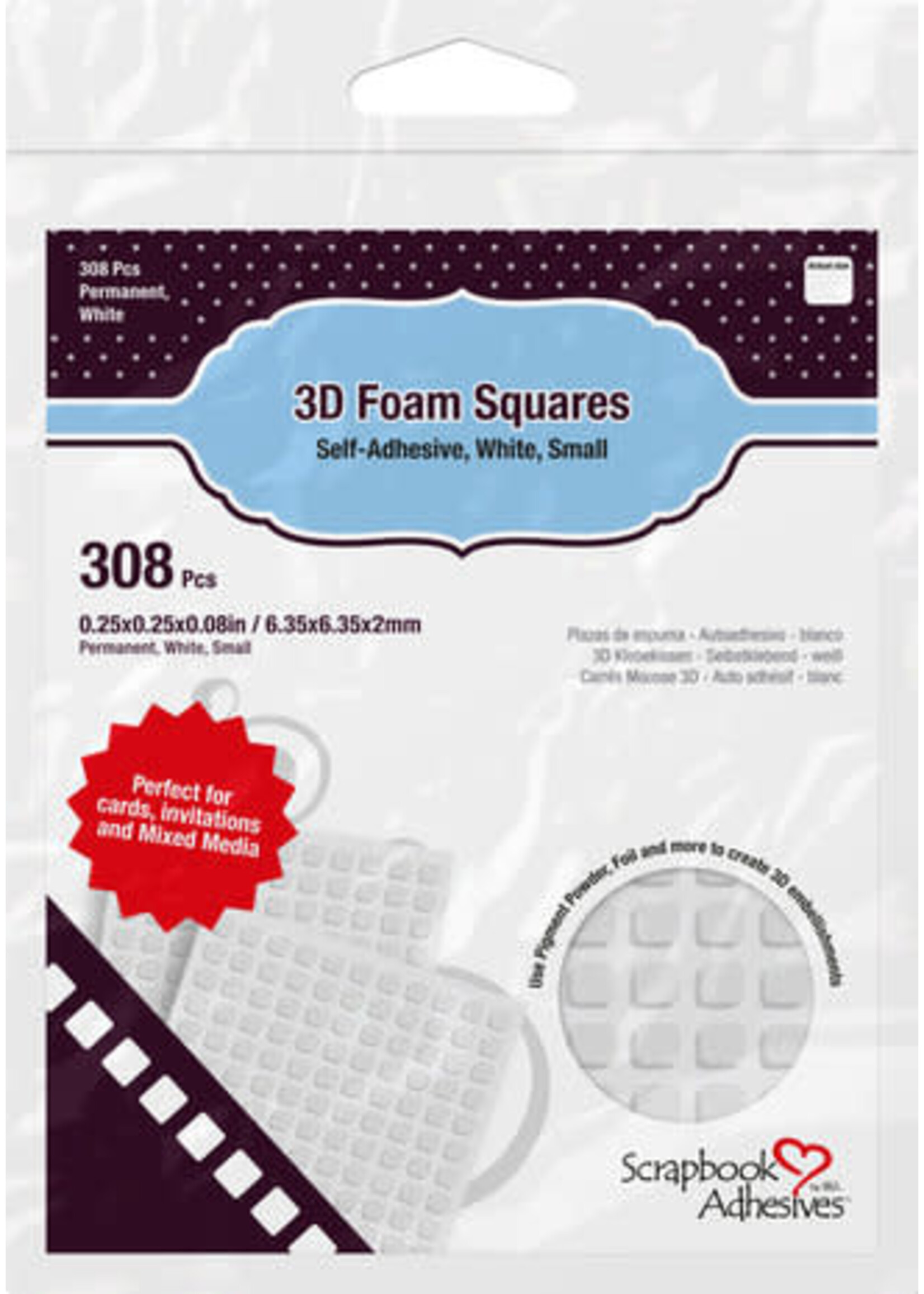 Scrapbook Adhesives 3D Foam Squares White Small (308pcs) (01612)