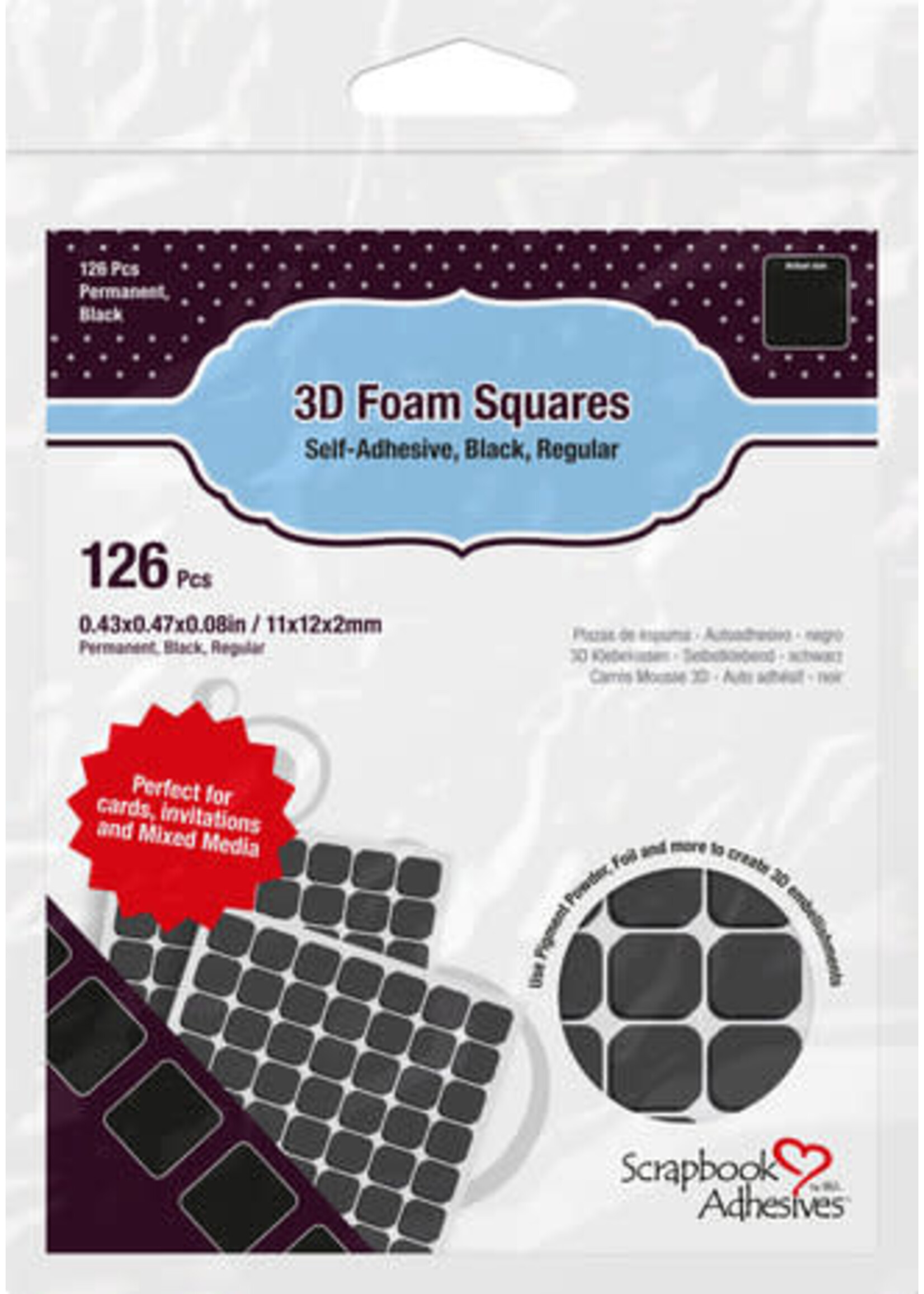 Scrapbook Adhesives 3D Foam Squares Black Regular (126pcs) (01611)
