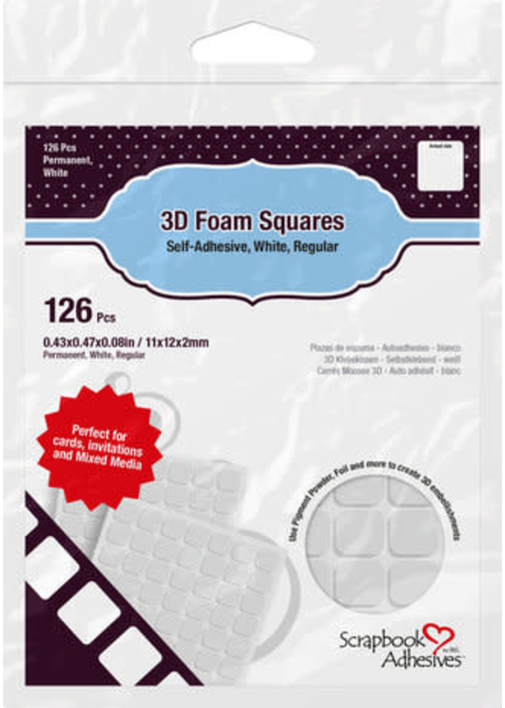 Scrapbook Adhesives 3D Foam Squares White Regular (126pcs) (01610)