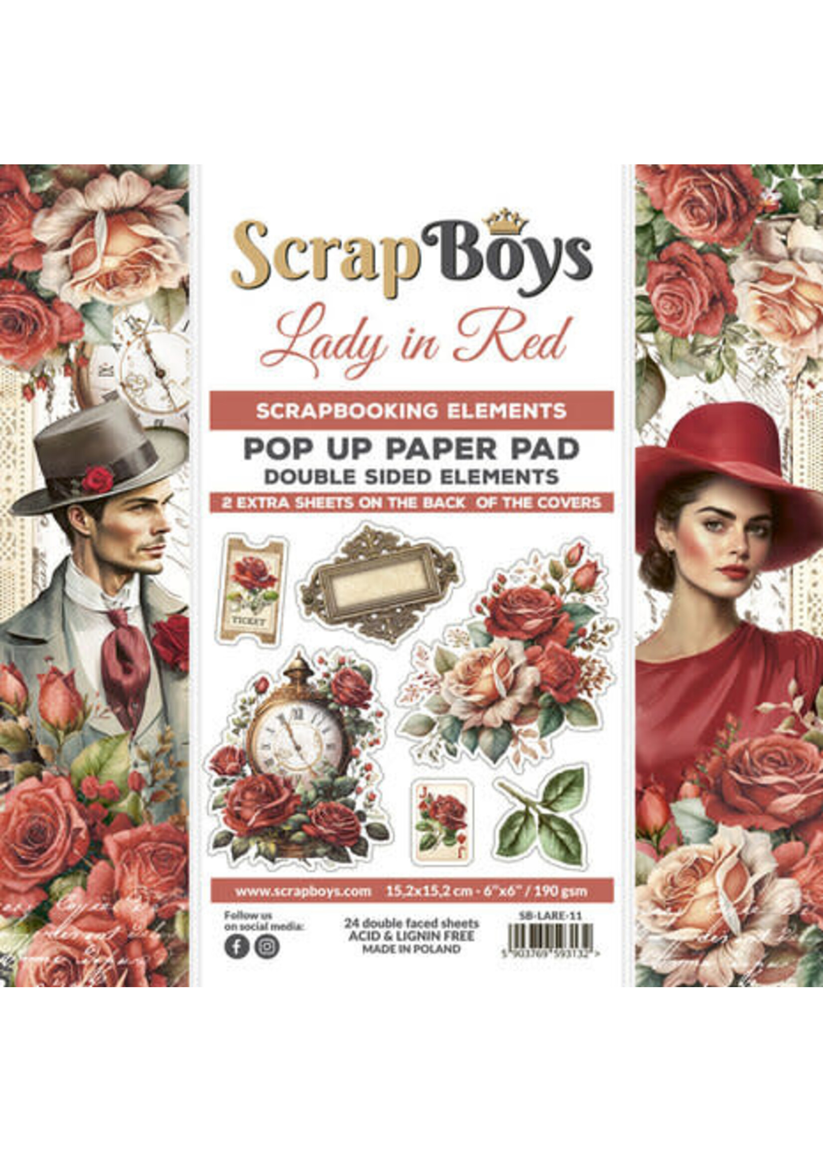 Scrapboys Lady in Red 6x6 Inch Pop Up Paper Pad (SB-LARE-11)