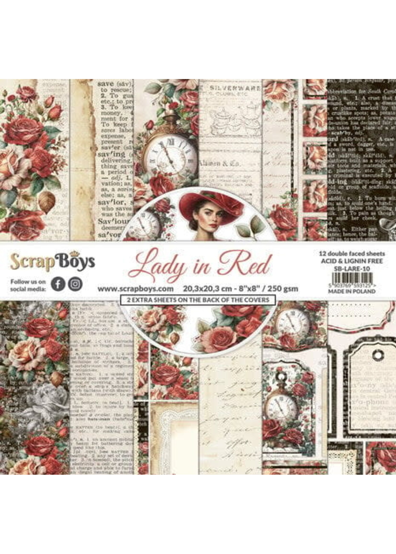 Scrapboys Lady in Red 8x8 Inch Paper Pad (SB-LARE-10)