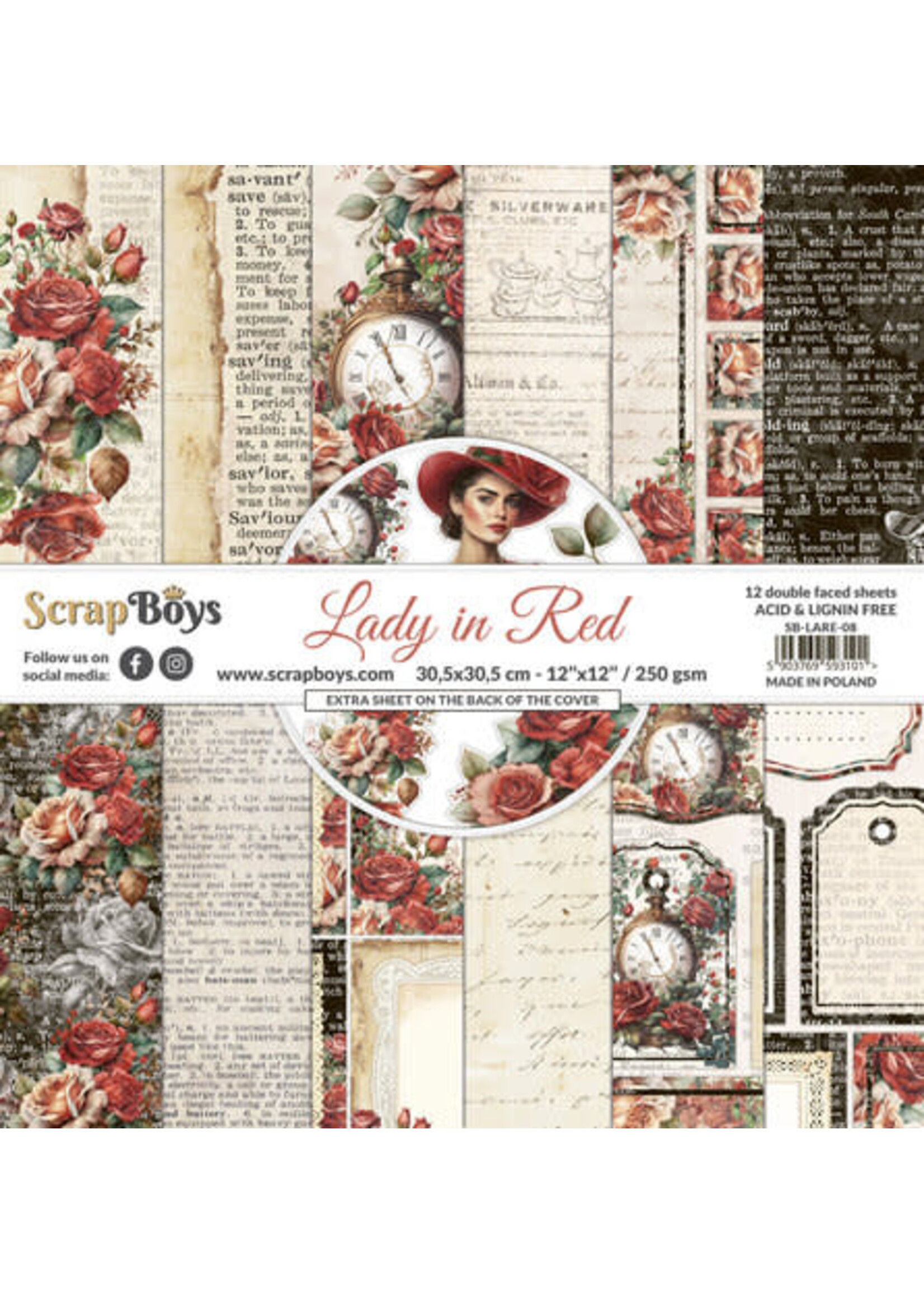 Scrapboys Lady in Red 12x12 Inch Paper Pack (SB-LARE-08)