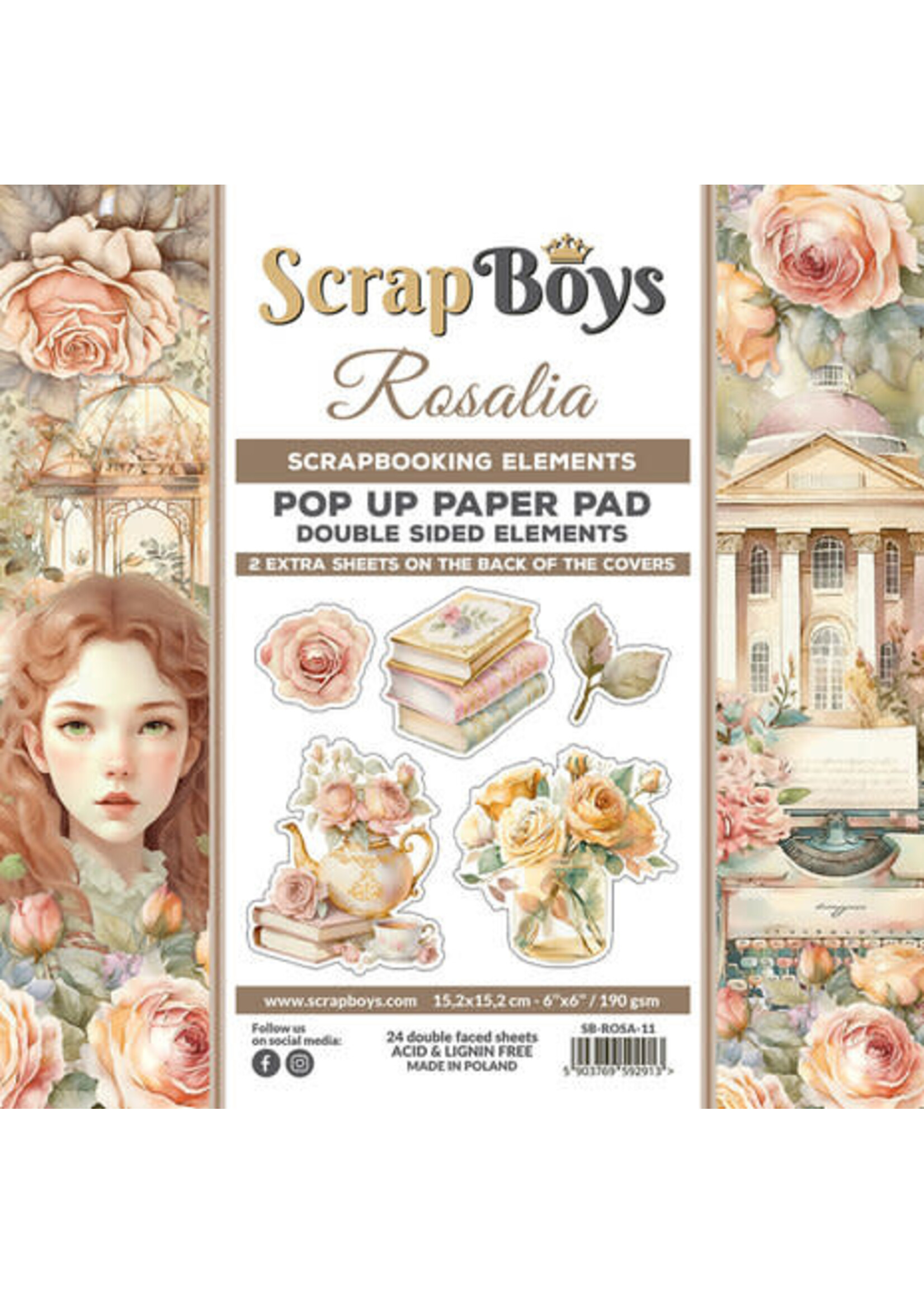 Scrapboys Rosalia 6x6 Inch Pop Up Paper Pad (SB-ROSA-11)