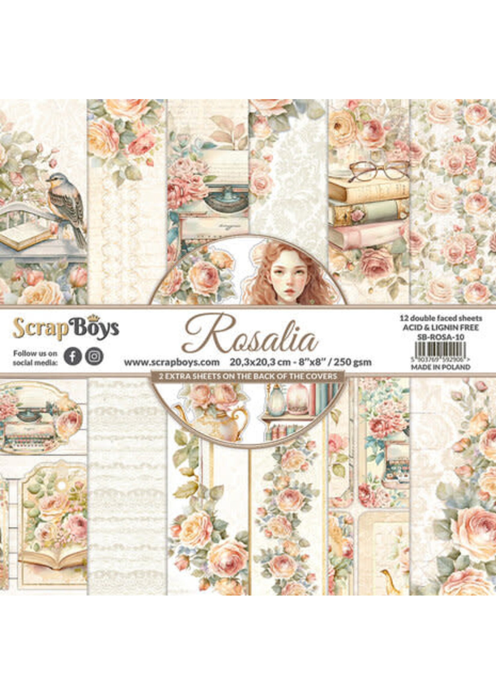 Scrapboys Rosalia 8x8 Inch Paper Pad (SB-ROSA-10)
