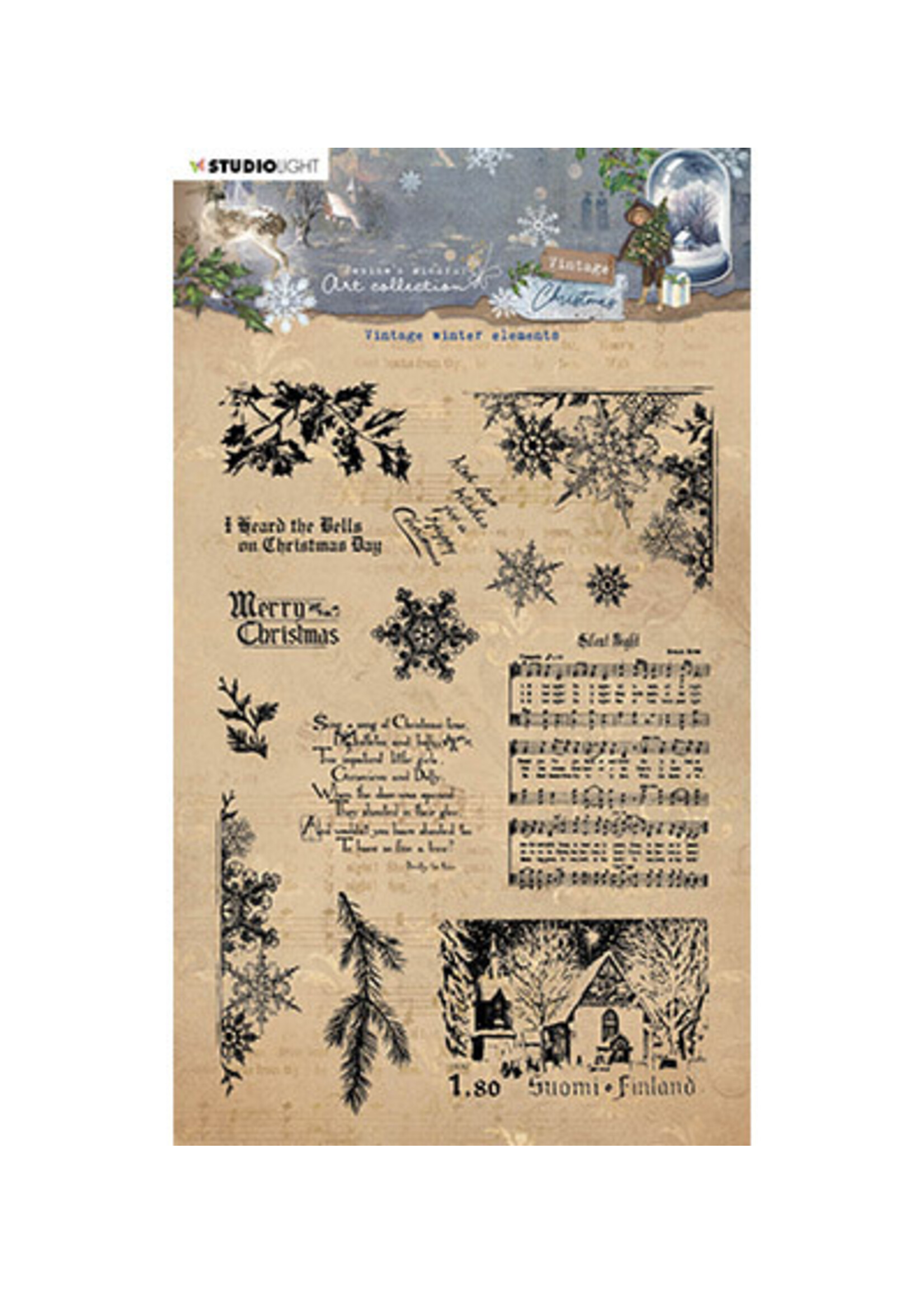 Jenine's Mindfull Collectie JMA-VC-STAMP546 - Vintage winter elements Vintage Christmas nr.546
