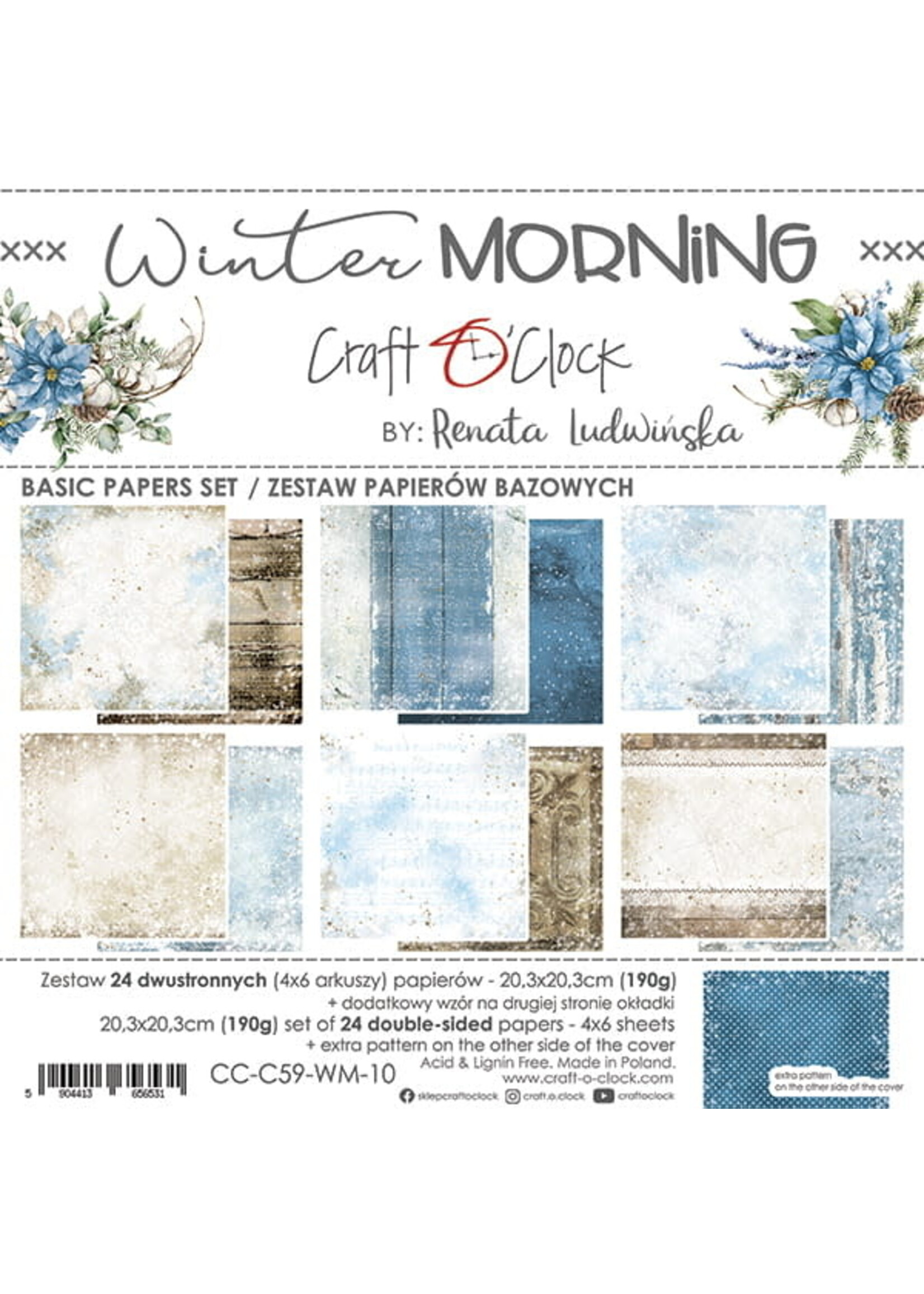 Craft O Clock WINTER MORNING - SET OF BASIC PAPERS 20,3X20,3CM