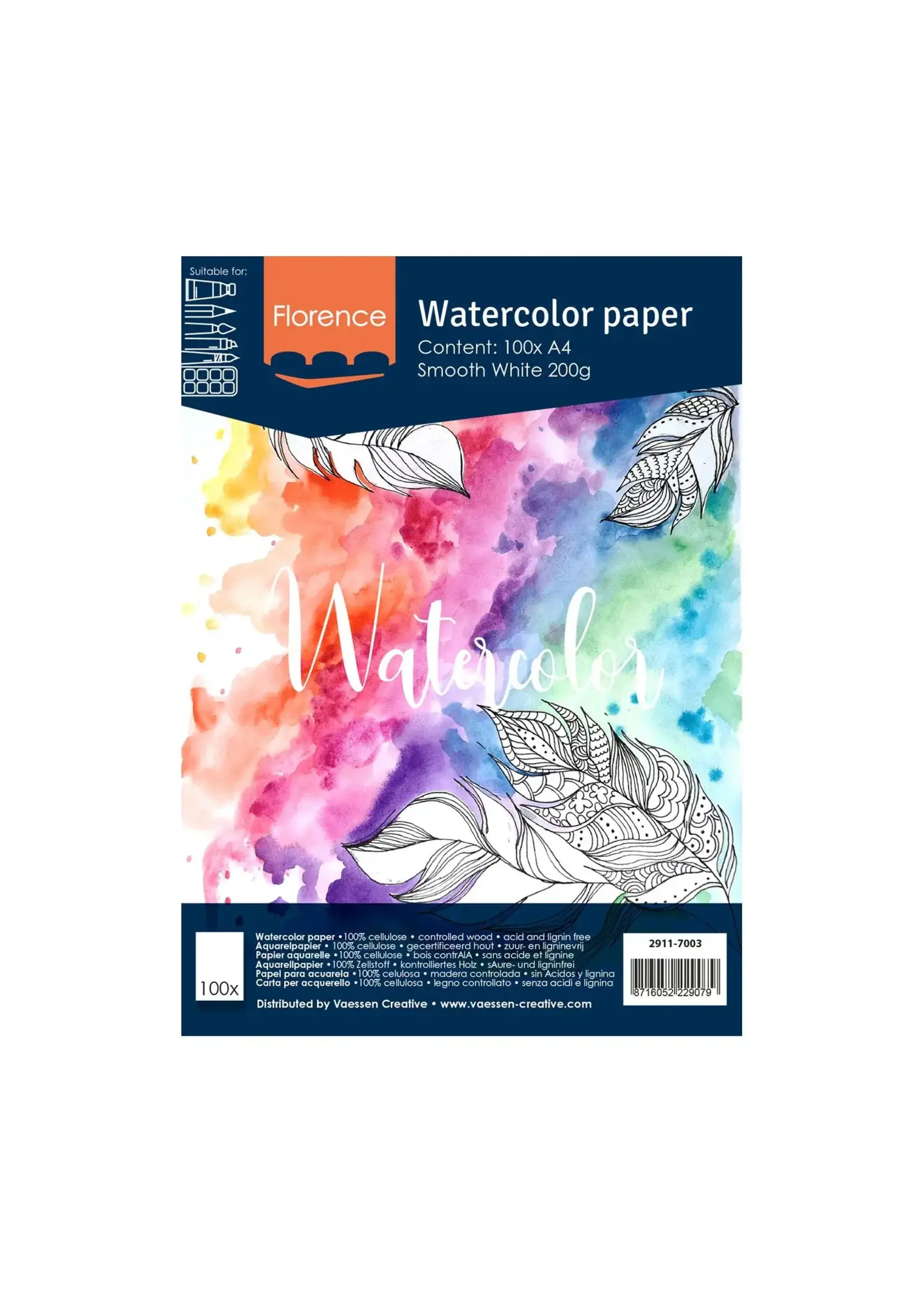 Vaessen Florence • Aquarelpapier Glad A4 200g White 100stuks Florence2911-7003