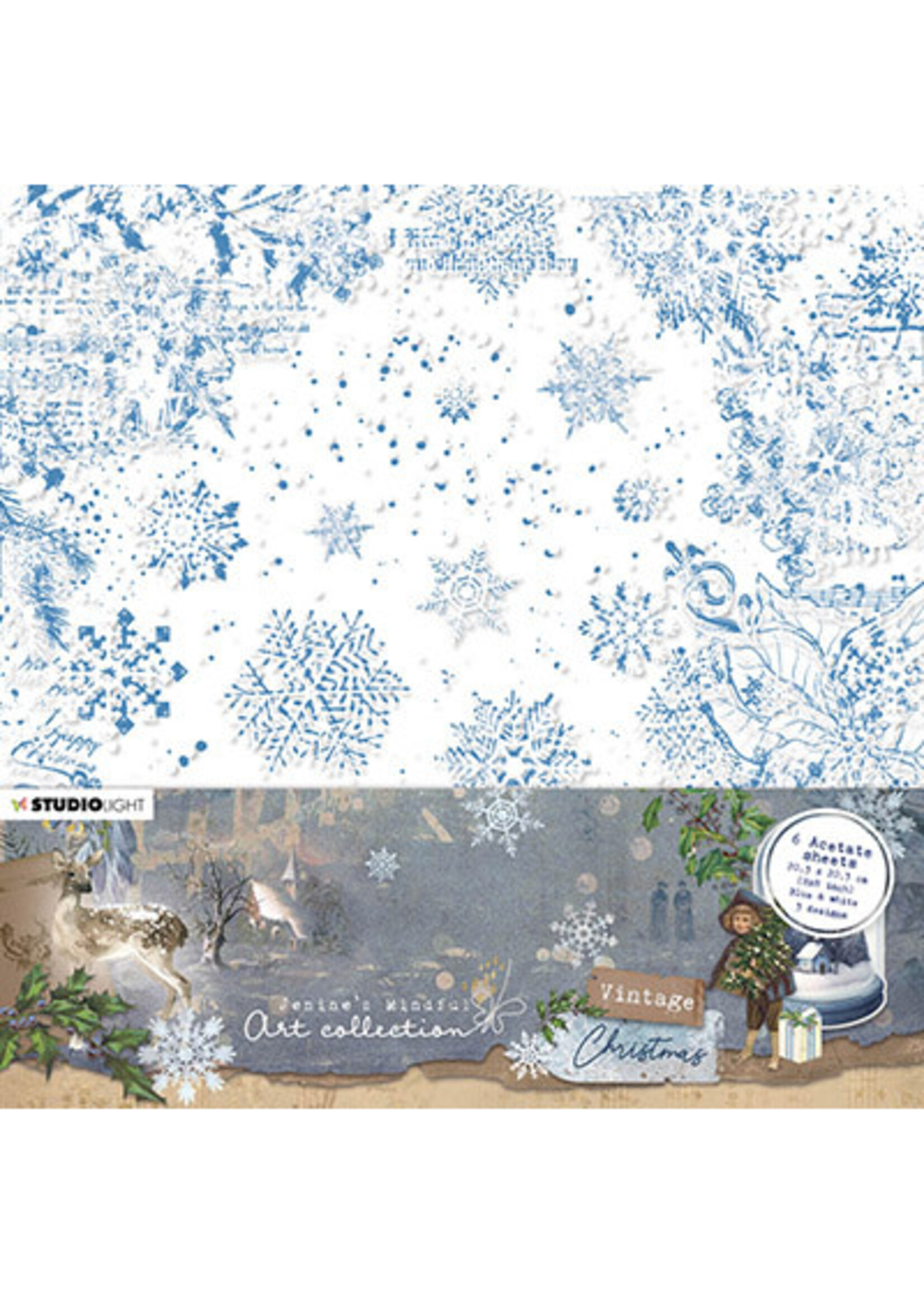 Jenine's Mindfull Collectie JMA-VC-ACS04 - Acetate Sheets White & blue Vintage Christmas nr.04