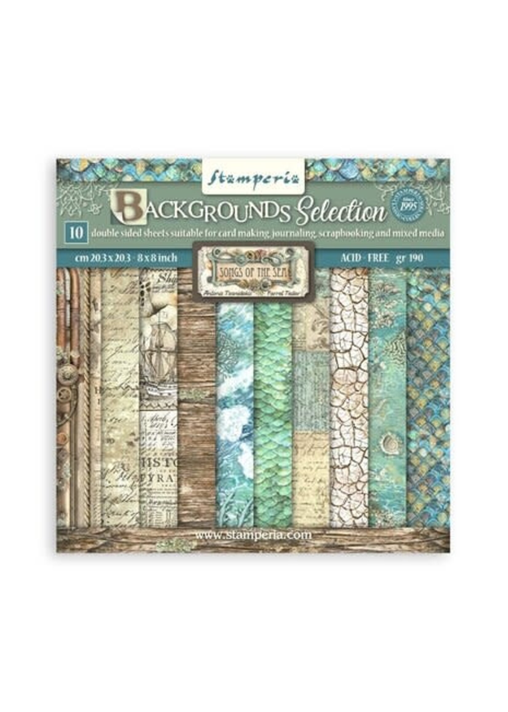 Stamperia Songs of the Sea Backgrounds 8x8 Inch Paper Pack (SBBS91)